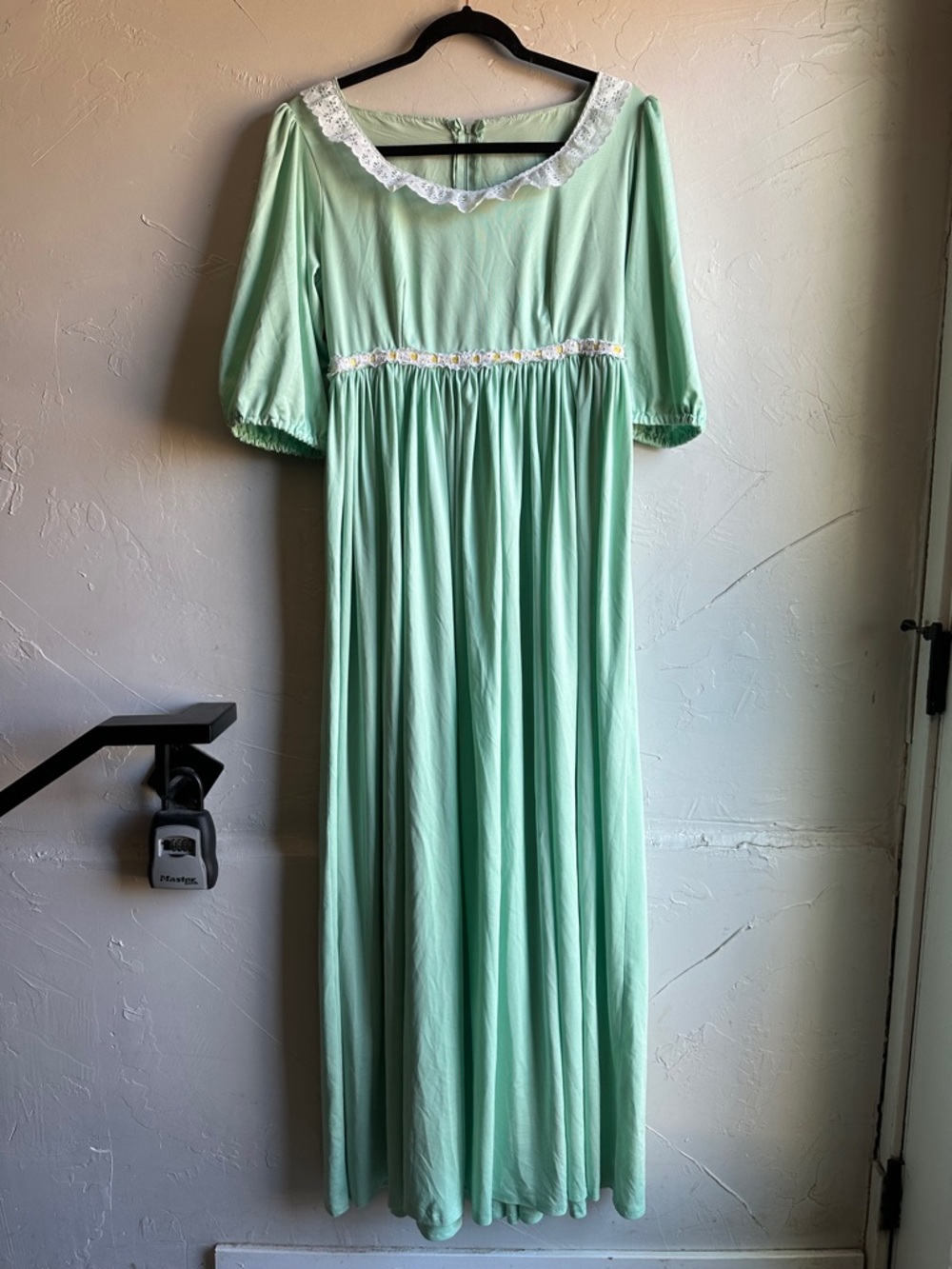 Mint Green Prairie Maxi Dress Cottagecore Handmade Style‎ Lace Daisy Trim